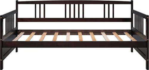 Vista 21 de Merax Sofá cama de madera con 2 cajones, soporte de listones de madera, sofá cama con marco de madera de tamaño individual, color blanco