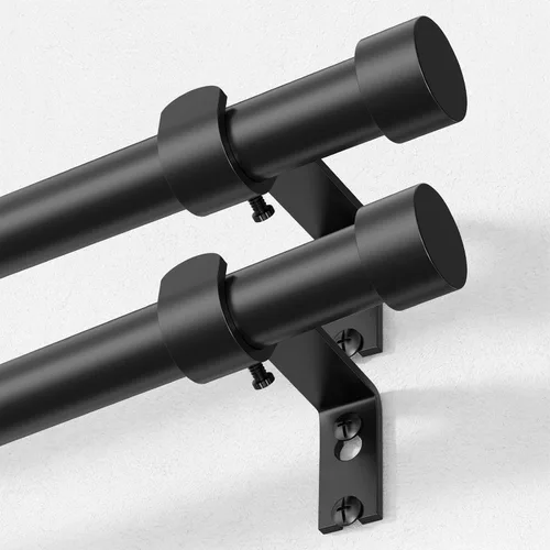 OLV - Paquete de 2 varillas para cortinas negras para ventanas de 30 a 41 pulgadas, varillas decorativas ajustables de 1 pulgada para tratamiento de