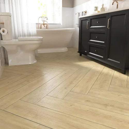 Vista 2 de Azulejo de suelo autoadhesivo de 6 x 35 pulgadas, tablones de madera autoadhesivos para baño, cocina, calcomanías de suelo, azulejos de vinilo