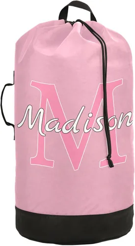 Vista 16 de Beige Bolsa de lavandería de viaje de nylon personalizada para equipaje Organizador de ropa sucia personalizada con cierre de cordón y correas