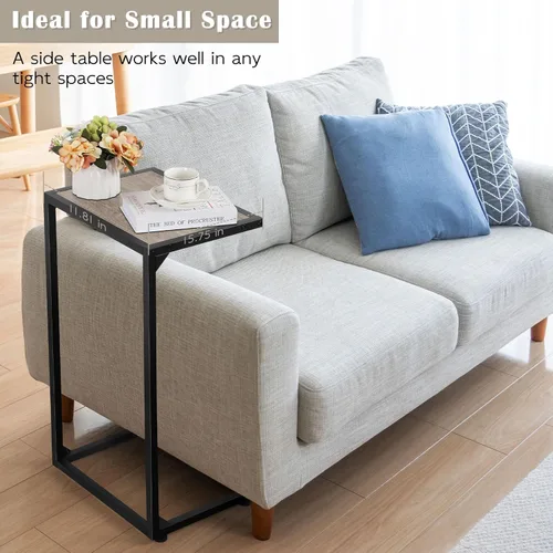 Vista 5 de melos Mesa auxiliar en forma de C, mesas C para sofá, mesa auxiliar de aperitivos para sofá, mesas de sofá que se deslizan por debajo, mesa pequeña
