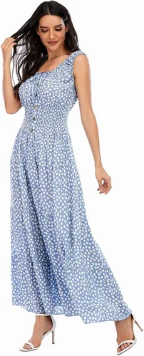 Vista 5 de OSTOO - Vestido largo de verano para mujer, estilo bohemio, estampado floral, escalonado, casual, fluido