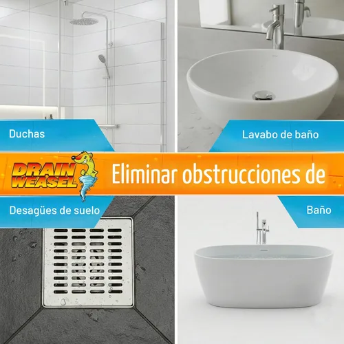 Vista 5 de FlexiSnake Kit de herramientas para eliminar obstrucciones de pelo de serpiente, fregadero, tubería, baño, limpiador de drenaje de bañera, 18