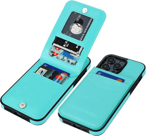 Vista 11 de KIHUWEY Compatible con iPhone 14 Pro Max Funda Cartera Plegable con Soporte para Tarjeta de Crédito, Cierre Magnético de Cuero Premium, Función