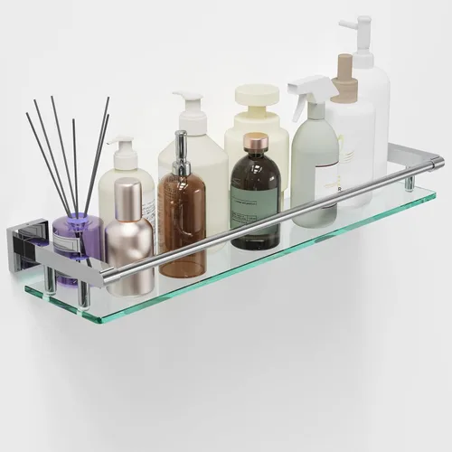 Vista 13 de Estantes de vidrio para baño, estante rectangular de acero inoxidable cromado de 20 pulgadas, estante de vidrio templado para montaje en pared