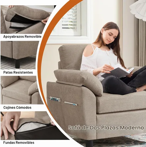 Vista 4 de Juego de sofá seccional, sofá convertible de 77 pulgadas y silla decorativa de 35 pulgadas, sofá pequeño en forma de L de 3 asientos con otomana