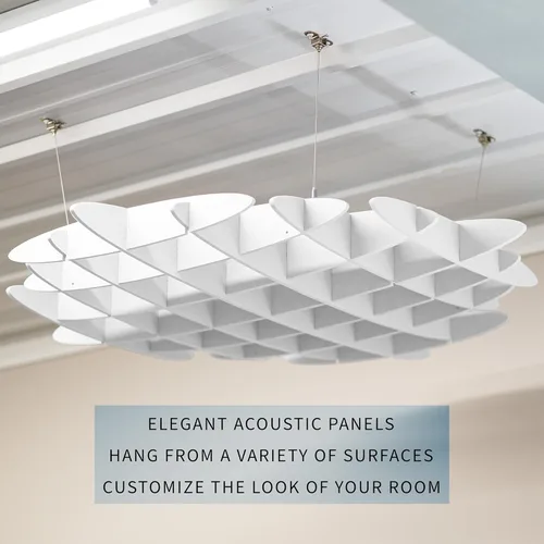 Vista 2 de Panel de Techo Acústico VIVO de Celosía, Absorbedor de Sonido Colgante Hexagonal, Moderna Lámpara de Techo para Reducción de Ruido, Blanco, PP-CW01W
