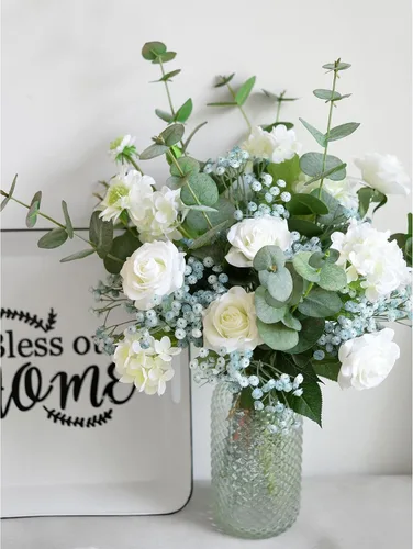 Vista 4 de FiveSeasonStuff 6 tallos de 27 '' Glacier Blue Baby Breath Artificial Gypsophila Flowers Long Stems