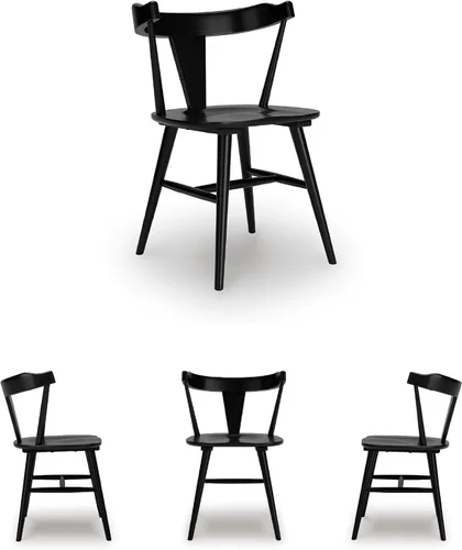 Vista 5 de Signature Design by Ashley Gretlynn - Silla de comedor casual de madera maciza sin brazos, juego de 2, color negro