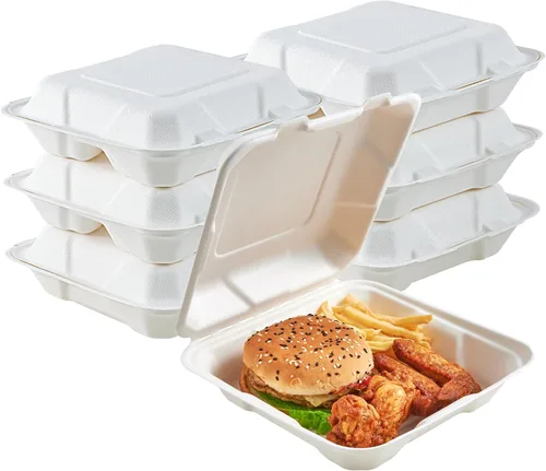 Vista 9 de ECOLipak Paquete de 200 recipientes de comida para llevar, 100% compostables, desechables, cajas de 6 x 6 pulgadas para ensalada, tartas, sándwiches
