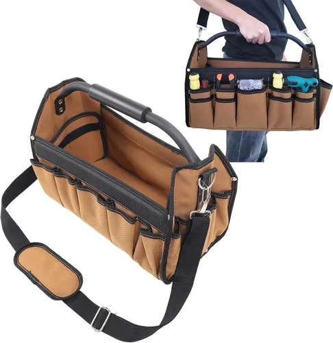 Vista 8 de Topyond 16-Inch Electrician Tool Bag,32 Pockets Heavy Duty Tool Bags for Men,Wide Mouth Toolbag,Large Capacity Oxford Cloth Open Top Tool Organizer