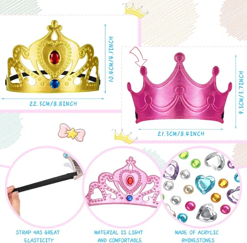 Vista 2 de Yaomiao El juego de 22 coronas de bricolaje incluye 12 coronas de princesa de espuma y 10 calcomanías de diamante para niños