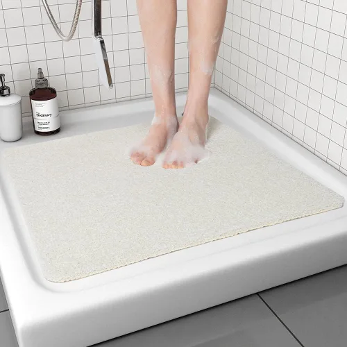 Vista 9 de Tapete de ducha antideslizante, cómodo tapete de baño para superficie texturizada, secado rápido, fácil limpieza, tapete de ducha para áreas Beige