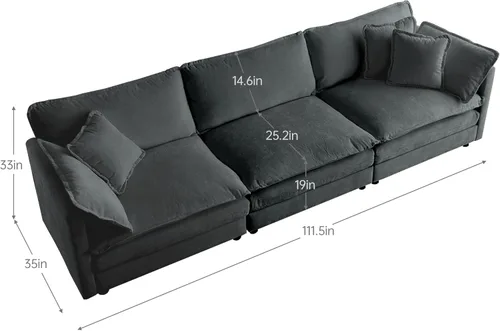Vista 5 de Moderno juego de sofá modular de 3 piezas, sofá modular extra profundo, sofá nube en forma de L de gran tamaño para sala de estar, dormitorio