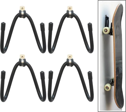 YYST Soporte de pared para monopatín para colgar en la pared, con herrajes, no incluye tabla, estilo W, paquete de 4 unidades