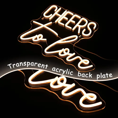 Vista 5 de Letrero de neón regulable con texto en inglés Cheers to Love con luces de neón para decoración de pared, decoración de Navidad, boda, compromiso