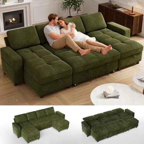 Vista 10 de Vipbear Sofá cama modular de 81 pulgadas con cama extraíble, sofá en forma de L con respaldo reclinable, diván de almacenamiento reversible, puertos