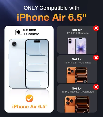 Vista 7 de Diaclara Funda magnética diseñada para iPhone Air, protector de pantalla de cuerpo completo, compatible con MagSafe, funda militar a prueba