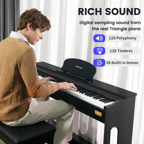 Vista 2 de Piano digital de acción ponderada de 88 teclas B83 + banco de piano de hierro AODSK UAP-10