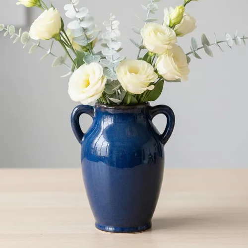 Vista 50 de Florero de cerámica beige y blanco de 6 pulgadas