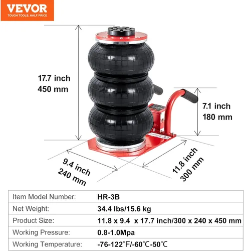 Vista 7 de VEVOR Air Jack, Gato de Aire de 3 Toneladas/6600 libras de Triple Bolsa, Gato de Bolsa de Aire Eleva Hasta 15.75 Pulgadas, Gato de Bolsa de Aire