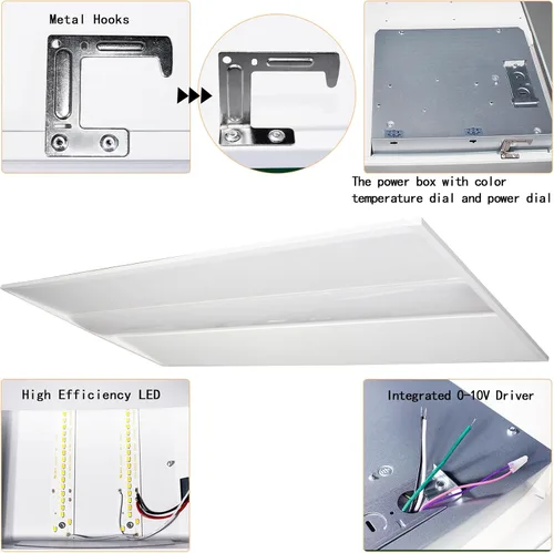 Vista 6 de Luz LED Troffer de 2 x 4 pies, 36 W/42 W/50 W, 3500 K/4000 K/5000 K sintonizable, luz LED de panel plano con 0-10 V regulable 120-277 V, ETL y DLC