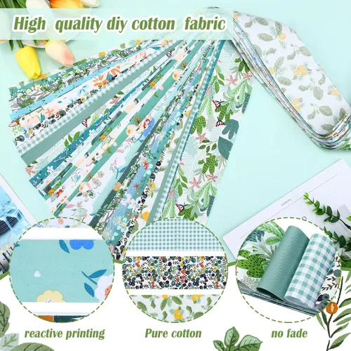 Vista 6 de Moukeren 100 Pcs Blue Green Floral Roll Fabric Strips for Quilting Fabric Cotton Christmas Flower Patchwork Quilting Precut Strips Bundles Roll