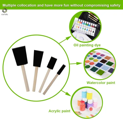 Vista 4 de conda Juego de 25 pinceles de espuma surtidos de diferentes tamaños, juego de pinceles de pintura con mango de madera