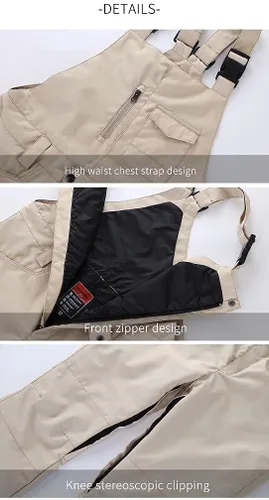 Vista 5 de SEARIPE Overol tipo biberos de nieve de invierno, impermeables, pantalones de snowboard ajustables para exteriores, pantalones de snowboard