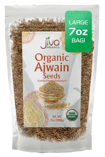Jiva Organics Semillas Ajwain orgánicas bolsa de 7 onzas – Semilla de Carom entera, Ajamo, 100% natural y sin OMG