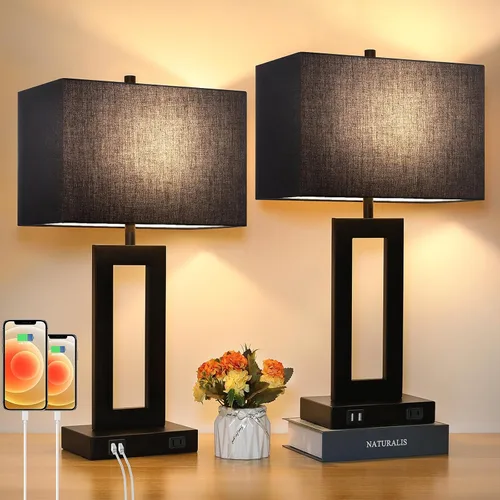 Vista 15 de TOBUSA 28’’ Tall Lamps for Living Rooms Set of 2, Modern Black Touch Control Table Lamps for Bedroom, 3 Way Dimmable Bedside Lamps with 2 USB