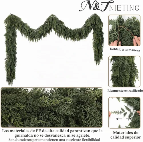 Vista 3 de Guirnalda de cedro de Navidad de 9 pies, decoraciones navideñas de Verde