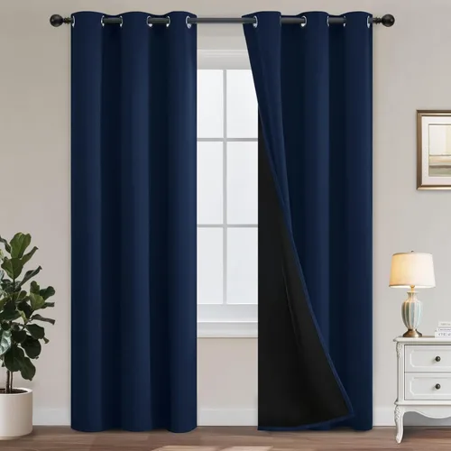 Vista 26 de Yakamok Cortinas 100% opacas para dormitorio, 2 paneles, cortinas de ventana completamente opacas, paneles de ventana con aislamiento térmico