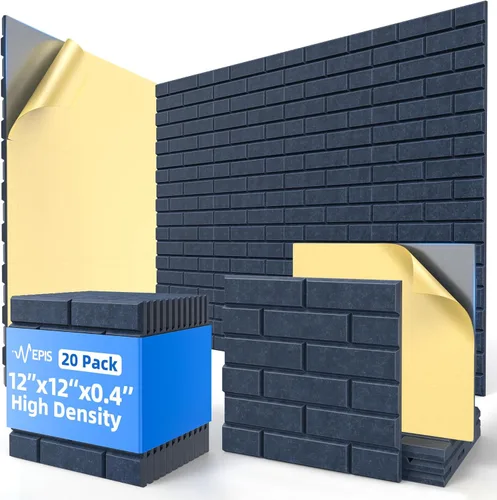 Vista 10 de Paquete de 20 paneles acústicos autoadhesivos, paneles de espuma de alta densidad a prueba de sonido de 12 x 12 x 0.4 pulgadas para paredes, paneles