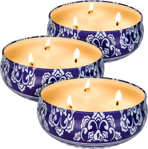 Vista 8 de Hausware Velas de citronela para exteriores e interiores, juego de 3 velas perfumadas grandes de 13.5 onzas, velas de citronela de cera de soja