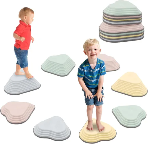 8PCS Stepping Stones for Kids Sensory, Durable Non-Slip Balance Stones for Toddlers,Stackable Indoor & Outdoor Obstacle Course Toys, Develops
