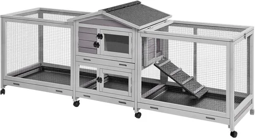 GUTINNEEN Rabbit Hutch - Jaula para conejillos de indias con doble corrida para interiores y exteriores, con bandejas y ruedas más profundas sin