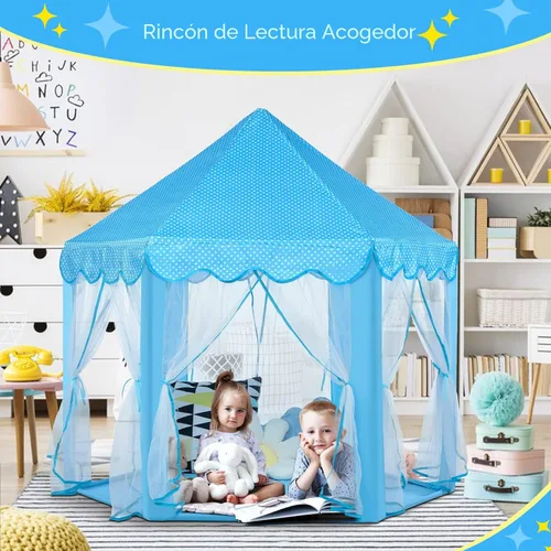 Vista 4 de Monobeach - Tienda de campaña estilo castillo de princesa para niñas - Tienda grande para niños con luces de estrella para juegos en interiores