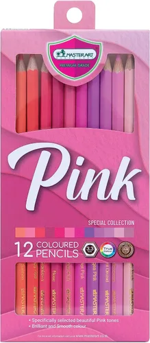 MASTERART - Juego de lápices de colores colección especial de 12 colores para colorear para niños y adultos (SET ROSA)