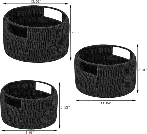Vista 2 de Vagusicc Cesta de almacenamiento de mimbre, cuerda de papel tejida a mano, cesta tejida redonda grande con asas, cestas de mimbre