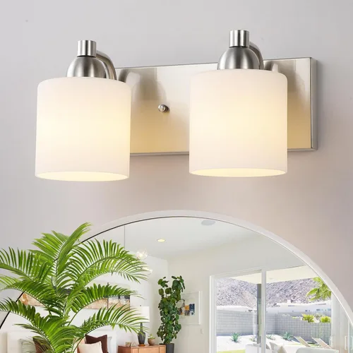 Vista 14 de Mecgirn Apliques de Pared de Vidrio Esmerilado Níquel Cepillado, Paquete de 1 Luminarias de Pared Interiores Cableadas para Sala de Estar, Pasillo