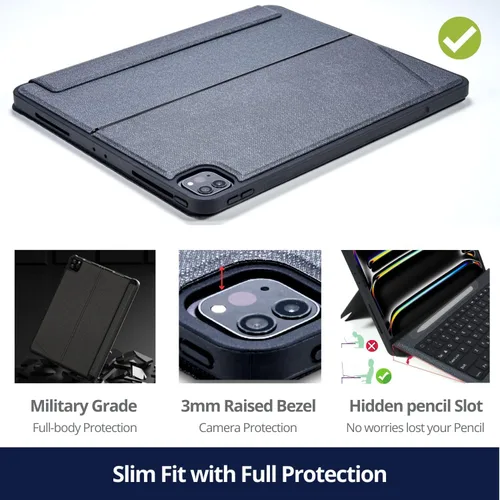 Vista 3 de WIWU Funda para iPad de 9ª/8ª/7ª generación con teclado, funda desmontable con soporte vertical, para Air 3rd, iPad Pro 10.5 pulgadas, trackpad