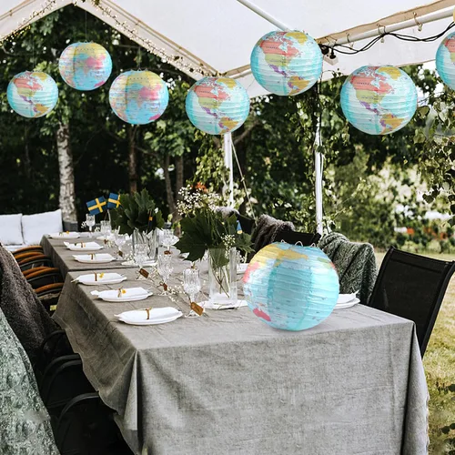 Vista 7 de 10 linternas de papel con mapa del mundo, 10 pulgadas, globos de papel, linternas de mapa, decoración de aula, mapa de viaje, linterna de papel