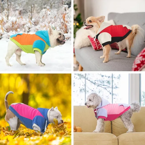 Vista 6 de BEAUTYZOO Sudadera con capucha de forro polar para perro con bolsillo y agujero para la correa, ropa elástica para perros pequeños, medianos