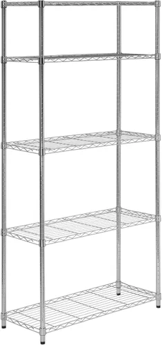 Honey-Can-Do 5-Tier Heavy Duty Adjustable Shelves, Metal Storage Rack with 200-lb Shelf Capacity, Chrome, 14" W x 36" L x 72" H
