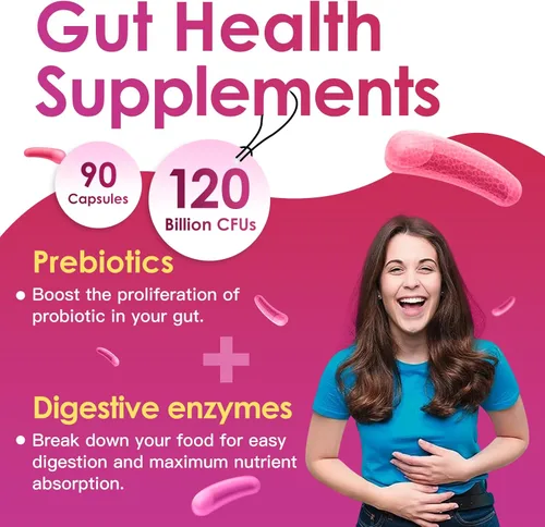 Vista 2 de DRFOSTER Probióticos para mujeres Salud digestiva, probióticos vaginales 120 mil millones de UFC, 31 cepas con enzimas digestivas y prebióticos y D