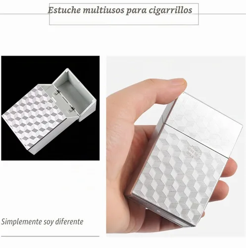 Vista 5 de Caja de cigarrillos tamaño King 3.346 in 3 unidades Push to Open 20 Capacity(negro+plata+azul)