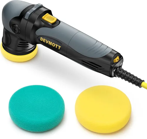 Mini pulidora 750W - Pulidora orbital aleatoria de 3" con órbita de 12MM - Peso 4.6Lbs, 6 velocidades 2000-6500 OPM - Pulidora de doble acción para