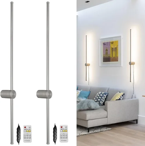 Vista 11 de Juego de 2 apliques de pared con pilas de 15000 mAh, apliques de pared recargables USB de níquel cepillo, apliques de pared inalámbricos regulables