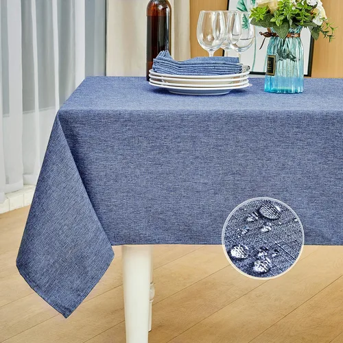 Vista 12 de Mebakuk Mantel rectangular de lino para casa de campo, impermeable, antiencogimiento, suave y resistente a las arrugas, mantel decorativo de tela